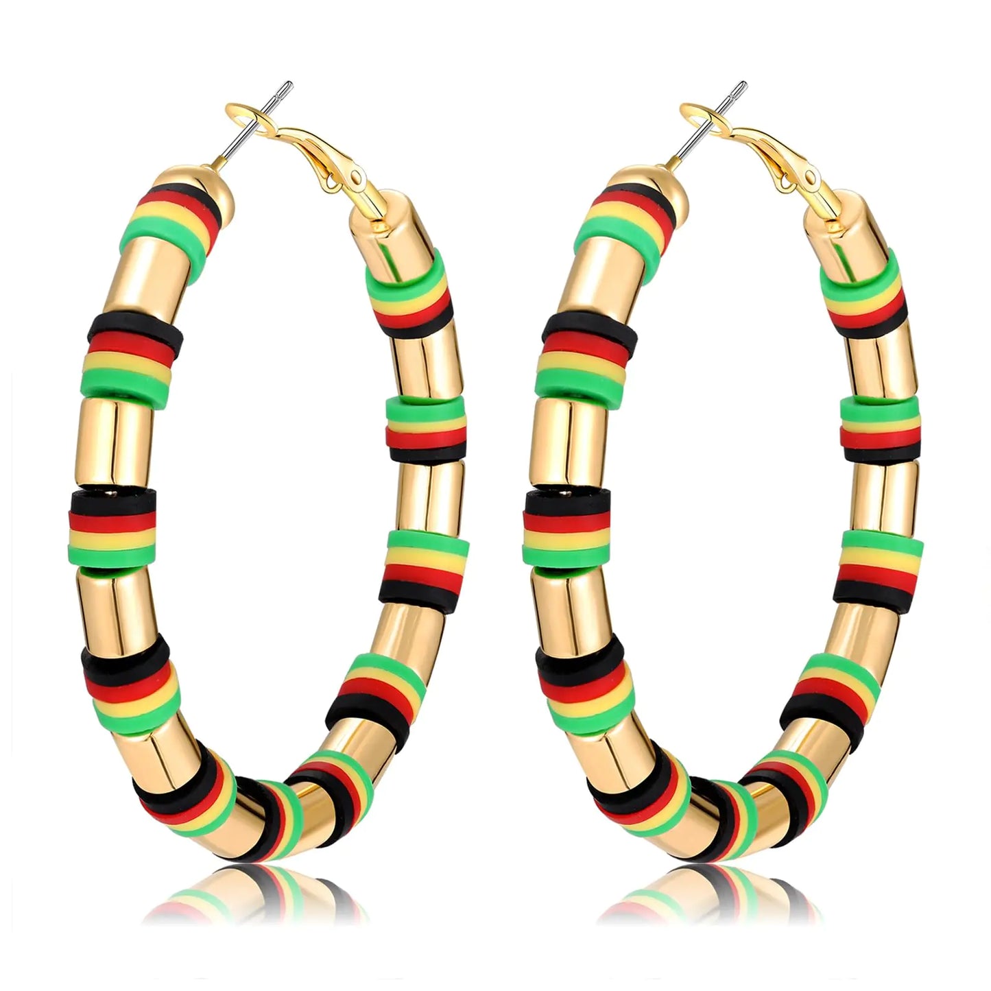 African Earrings Juneteenth Earrings for Black Women Red Black Yellow Green African Hoop Earrings Black History 1865 Earrings Ethnic Africa Hoop Independence Day Jewelry(B)