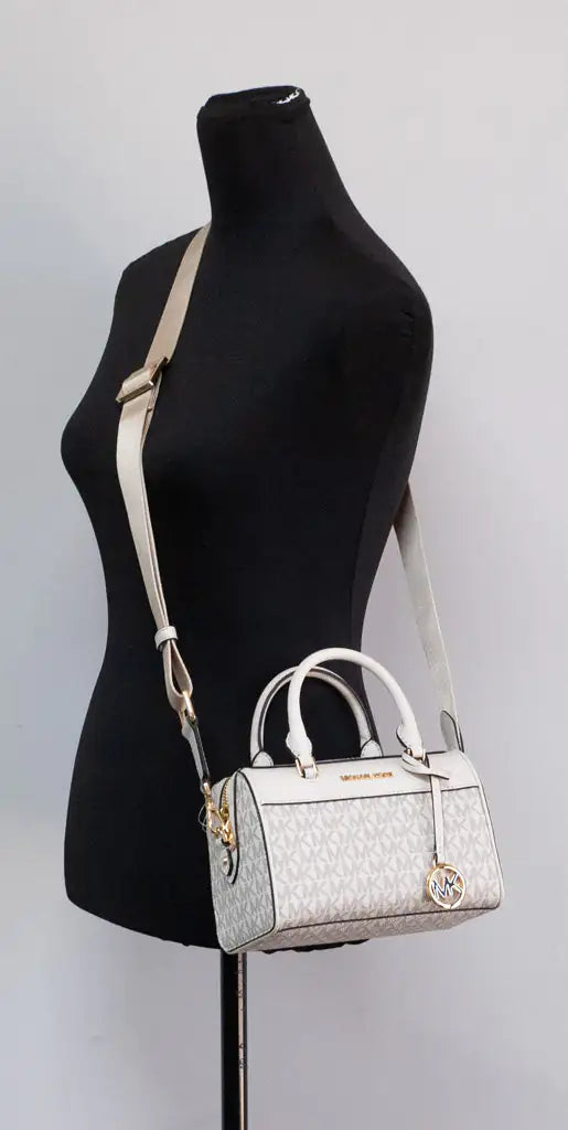 Michael Kors Travel XS Light Cream Signature PVC Duffle Crossbody Handbag