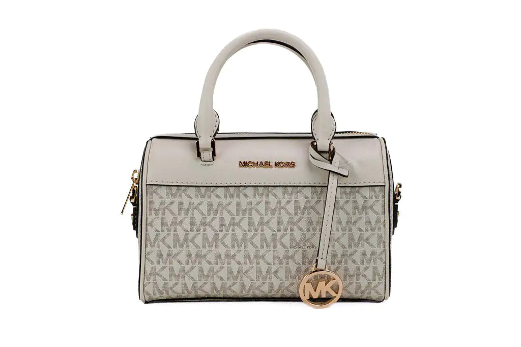 Michael Kors Travel XS Light Cream Signature PVC Duffle Crossbody Handbag